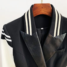 Load image into Gallery viewer, HIGH STREET New Fashion 2024 Classic Varsity Jacket Women's Lion Buttons Double Breasted Leather Sleeve Patchwork Blazer