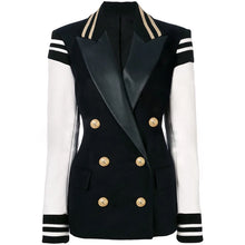 Load image into Gallery viewer, HIGH STREET New Fashion 2024 Classic Varsity Jacket Women's Lion Buttons Double Breasted Leather Sleeve Patchwork Blazer
