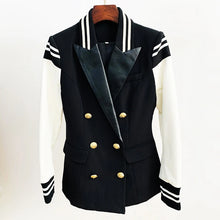 Load image into Gallery viewer, HIGH STREET New Fashion 2024 Classic Varsity Jacket Women's Lion Buttons Double Breasted Leather Sleeve Patchwork Blazer