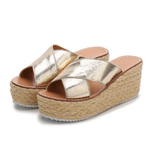 Load image into Gallery viewer, Gold Platform Wedge Sandals
