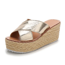 Load image into Gallery viewer, Gold Platform Wedge Sandals
