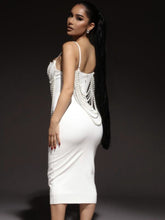 Load image into Gallery viewer, Sexy V Neck Beading Midi White Bandage Dress
