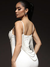 Load image into Gallery viewer, Sexy V Neck Beading Midi White Bandage Dress
