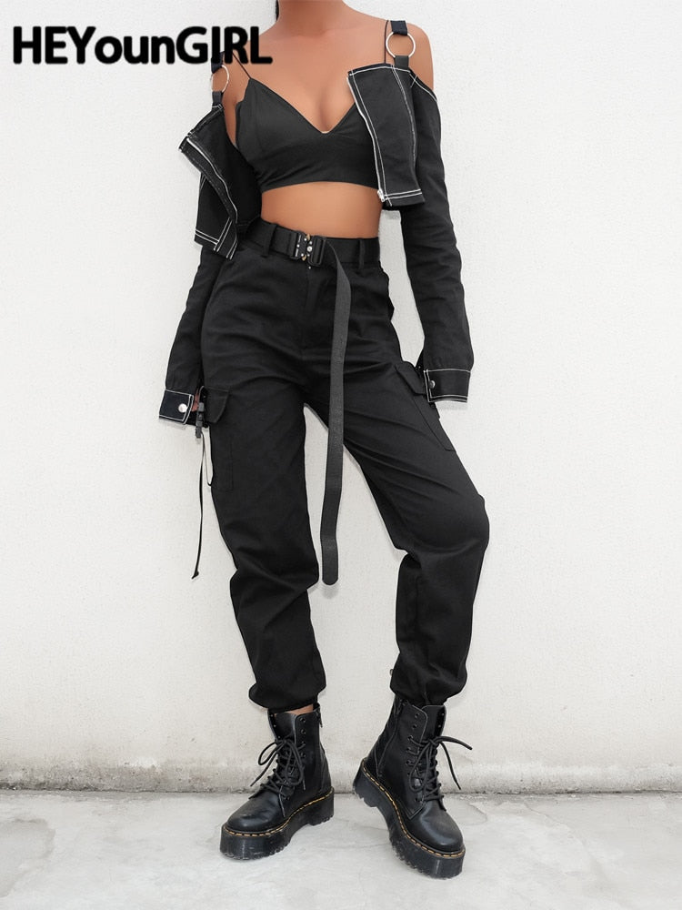 Casual High Waist Cargo Trousers